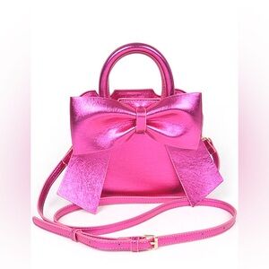 Metallic Pink Bow Top Handle Bag